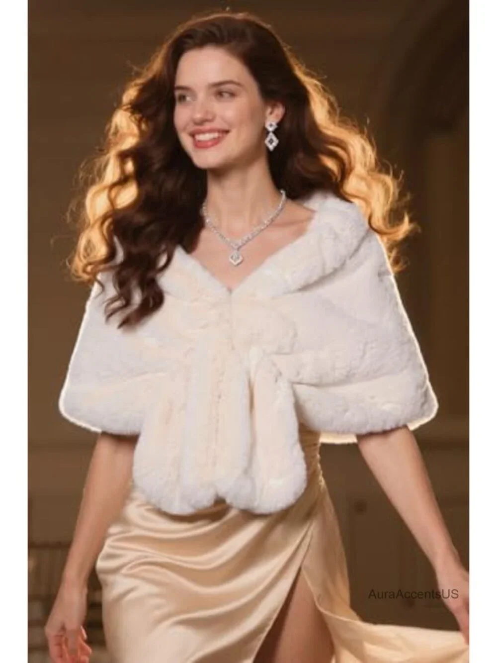 Faux Fur Collar Wrap Scarf Shawl Evening Cape Winter Cover Up